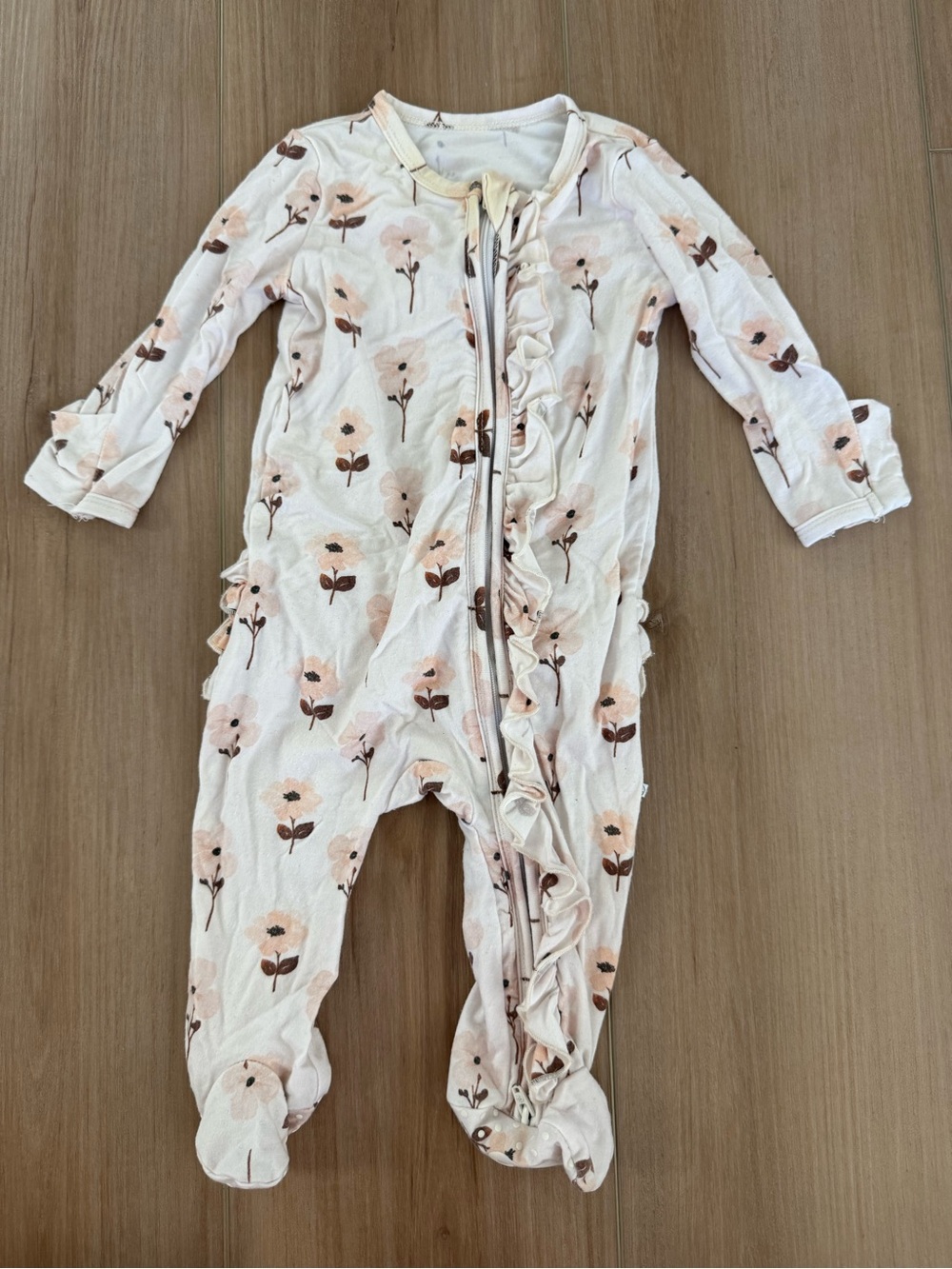 Baby Girls' 3-6 Mo Floral Ruffle Footed One-Piece - Pink Cream Caden Lane